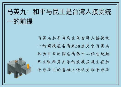 马英九：和平与民主是台湾人接受统一的前提