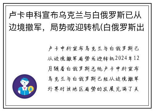 卢卡申科宣布乌克兰与白俄罗斯已从边境撤军，局势或迎转机(白俄罗斯出兵乌克兰)