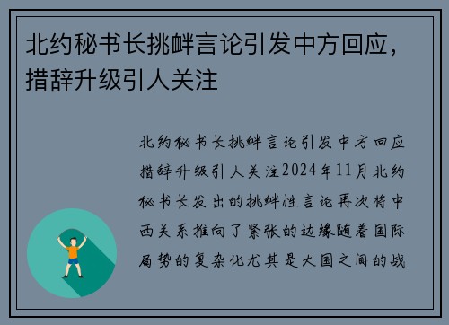 北约秘书长挑衅言论引发中方回应，措辞升级引人关注